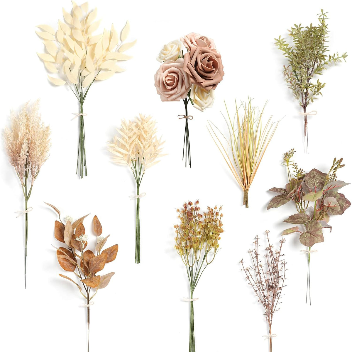 Serra Flora Artificial Greenery Stems Combo Box Set,34pcs with 7 Kinds of Faux Greenery Picks for DIY Bridal Bouquets Wedding Floral Arrangement Party Table Centerpieces