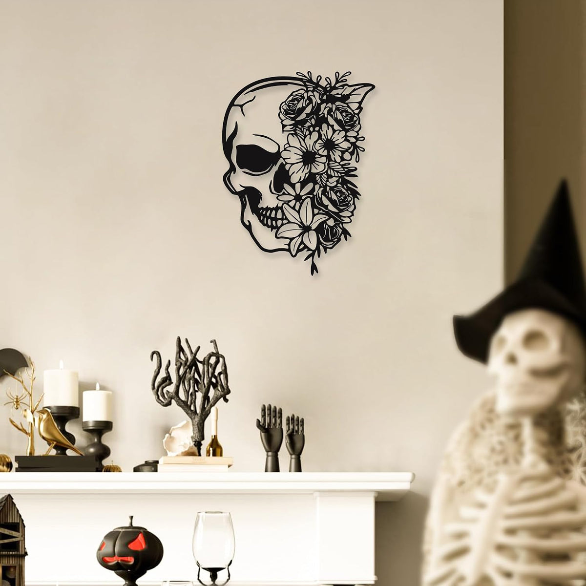 Rajukit Skull Wall Decor with Floral, Gothic