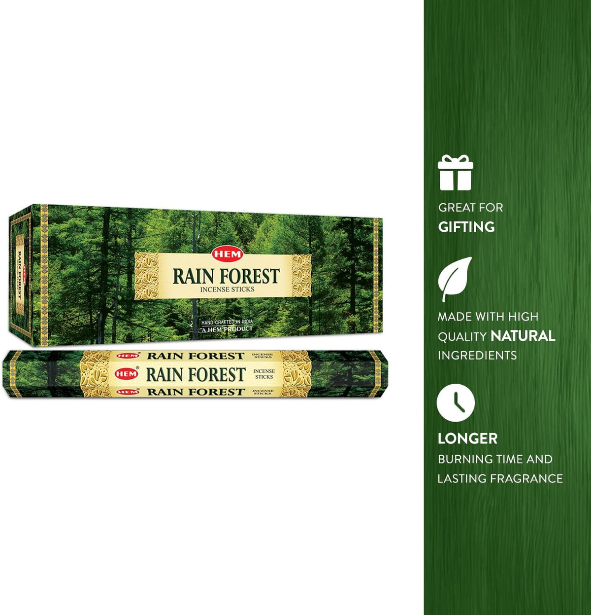 HEM Rain Forest Incense Sticks - (120 Sticks, 6 Boxes Inside) - 9 Inches Long, 20g per Box,Creating A Tranquil Atmosphere that Soothes The Mind and Elevates Your Senses.