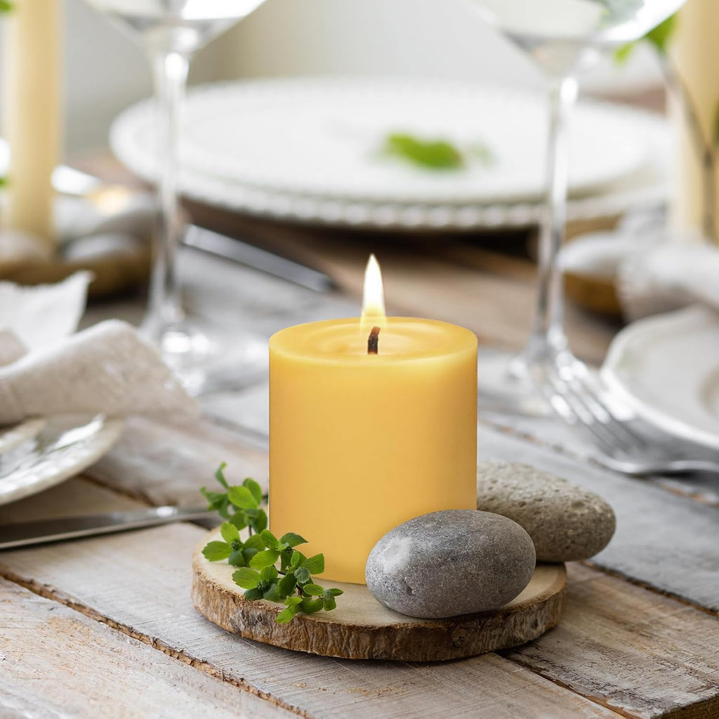 Pure Beeswax Candles, Large Candles Beeswax Pillar Candles Set of 6-120 Hour Burn Time, Wedding Candle or Large Candle for Home Interior