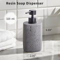 Clasin Home 2 Pack Gray Resin Soap Dispensers, Refillable Liquid Lotion Dispenser Bottles with Travertine-Look for Bathroom and Kitchen Countertop, Modern Stone Texture (10.8 oz), Spare Pump Included