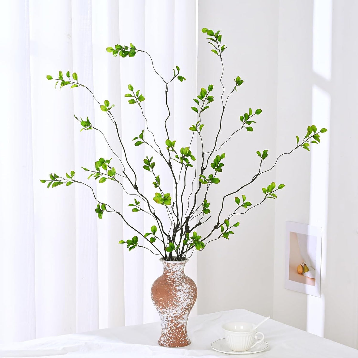 Waipfaru 8PCS Artificial Ficus Branches for Vase, Faux Greenery Stems for Vase Filler, 47in Realistic Flexible Eucalyptus Stems Fake Artificial Twig Plants Indoor Home Tables Centerpieces Office Decor