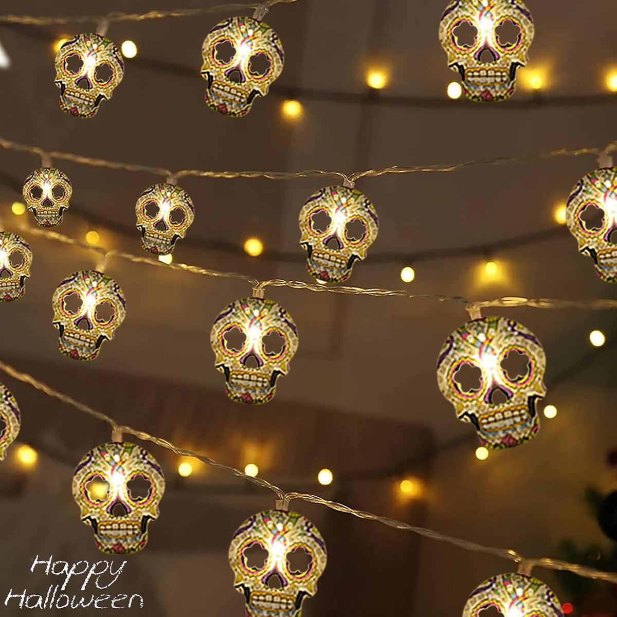 Halloween String Lights, 15 FT 30 LED Halloween Skull Fairy Lights Decor