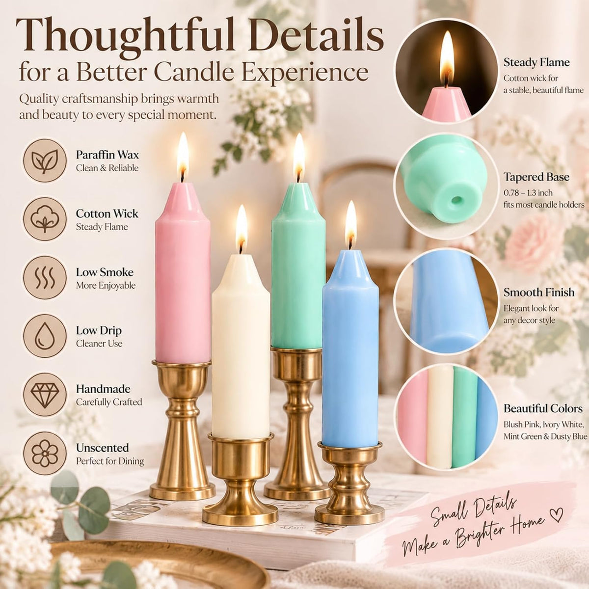 Pastel Taper Candles 4 Pack, 5 Inch Mixed Color Handmade Candles