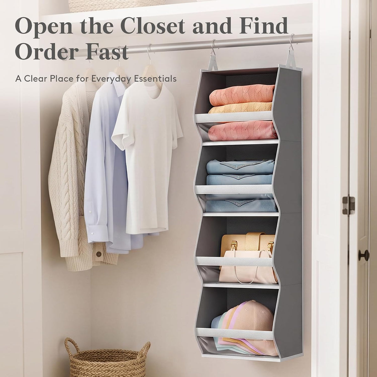 Lifewit Hanging Closet Organizer and Storage for Clothes, Gray, 2 Pack