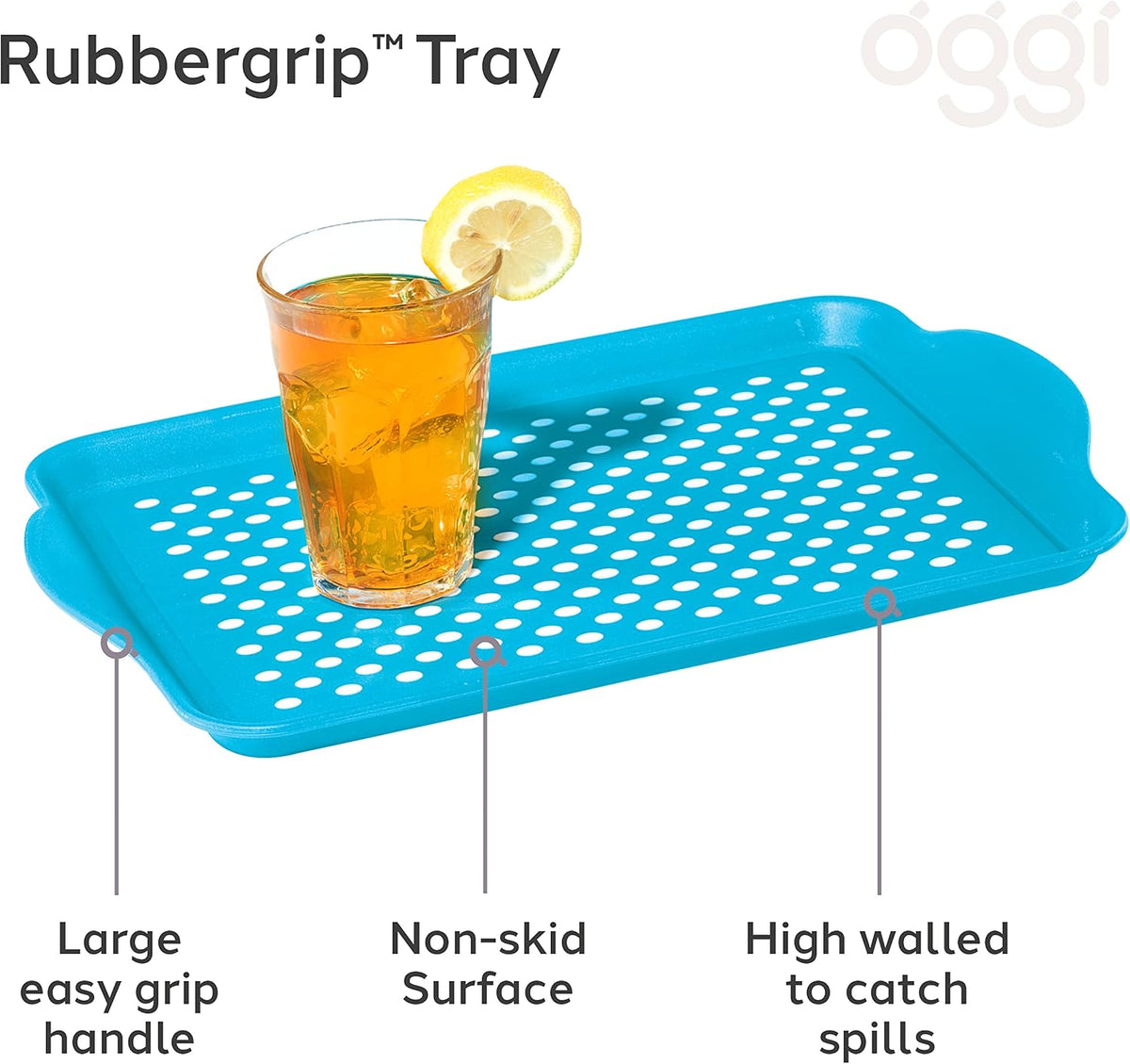 OGGI Anti Slip Serving Tray with Handles- Blue Rectangle Serving Tray - Ideal for Eating, Breakfast, Food Tray, Appetizer, Serving