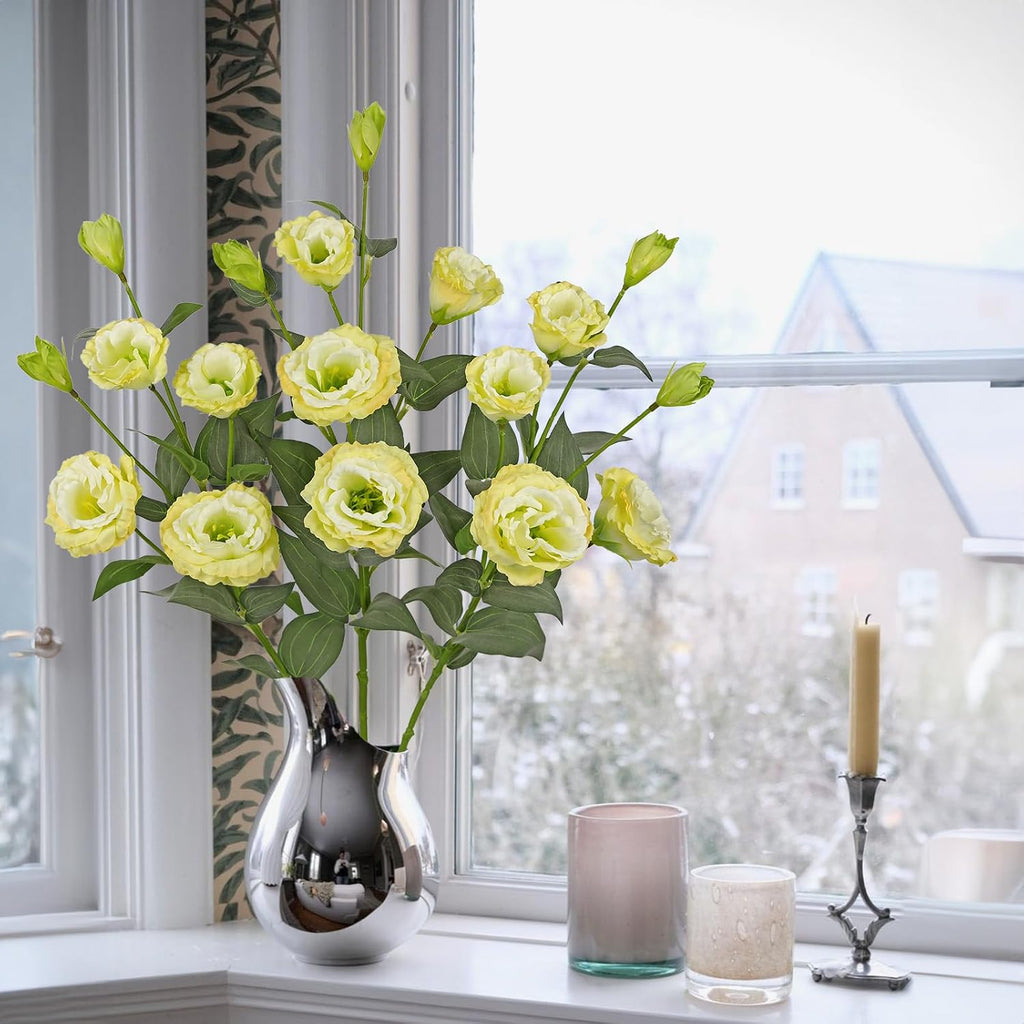34.5" Cream White Artificial Flowers Silk Fake Flower 3Pcs Eustoma Lisianthus Flowers with Long Stem Faux Flowers Arrangement Branch with 4 Heads DIY Wedding Party Centerpiece Bouquet Table Home Decor