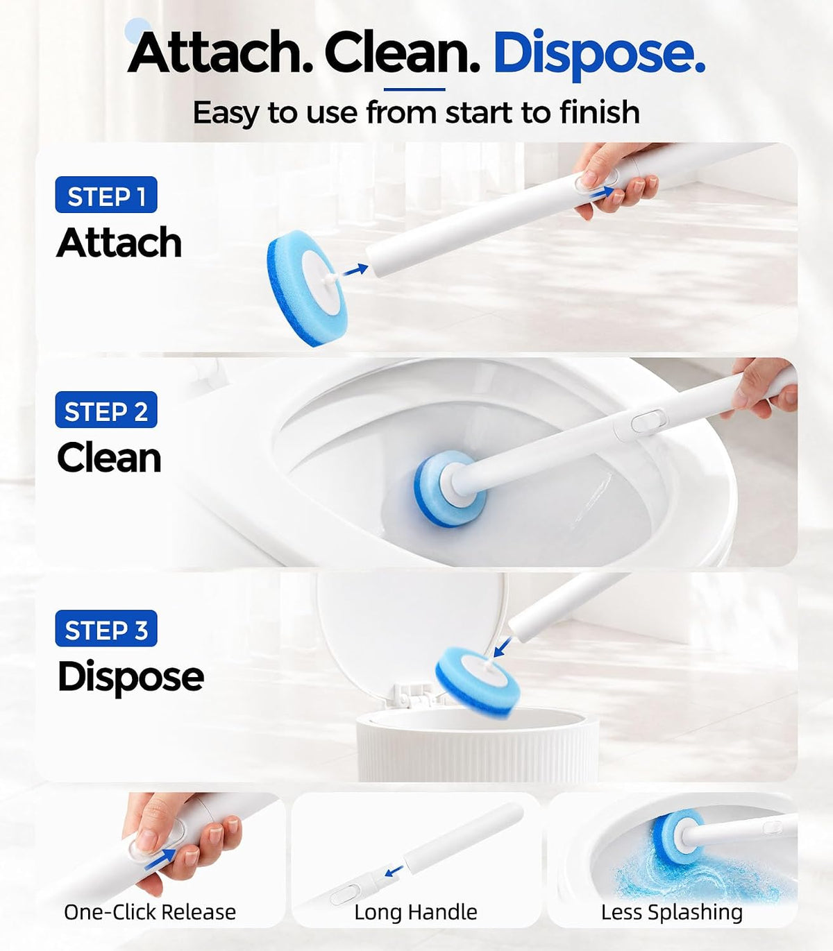 Disposable Toilet Brush and Holder Set with 48 Refills, Toilet Bowl Cleaner