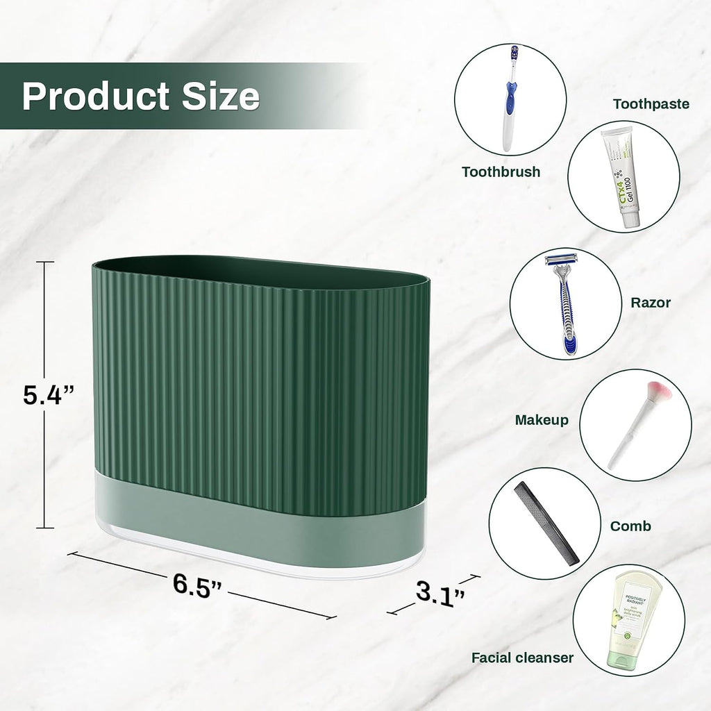 Large Green Kids Toothbrush Holder for Bathroom with Drainage Tray 2 Slots
