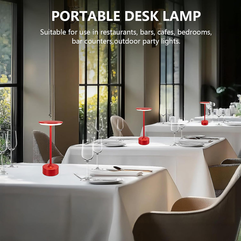 Small Table Lamp, Portable Metal Table Lamp, Cordless Rechargeable Table Lamp , 3 Color Stepless Dimmable Atmosphere Table Lamps for Patio, Camping, Coffee table decor lamp for Indoor/Outdoo(Red)