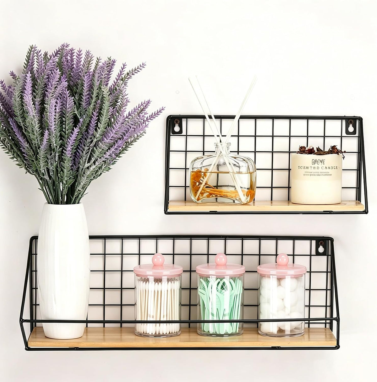 Tbestmax 3 Pack Qtip Holder Bathroom Canisters, 10 oz Cotton Swab Holder Jars for Cotton Ball Storage Dispenzer - Pink Lids