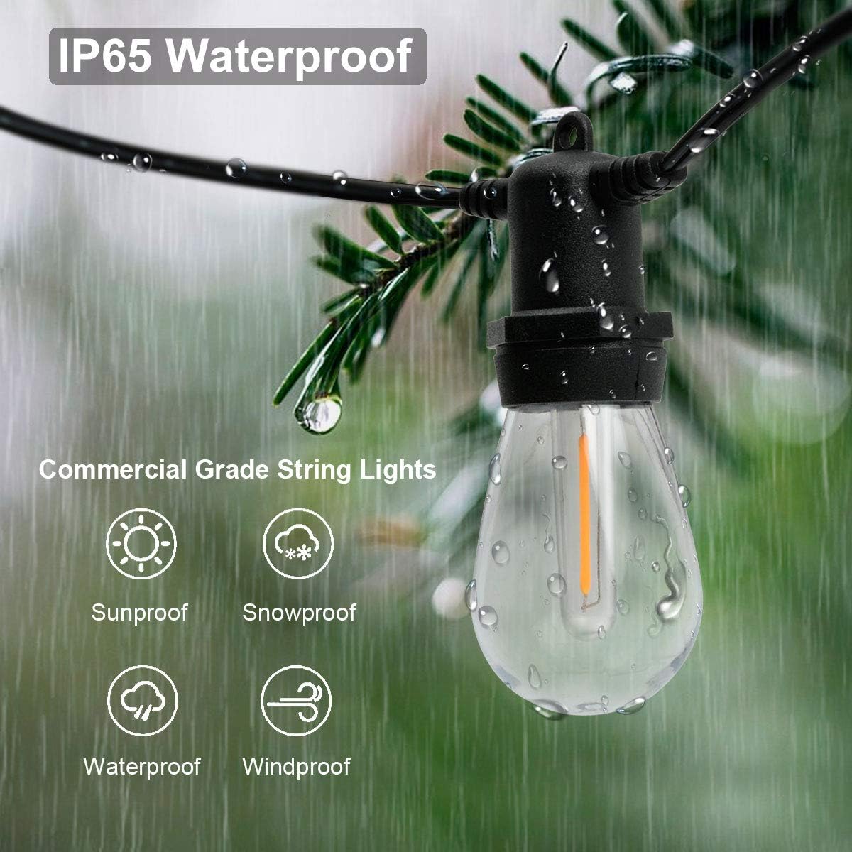 LED Outdoor String Lights 100FT Patio Lights with 33 Shatterproof Bulbs