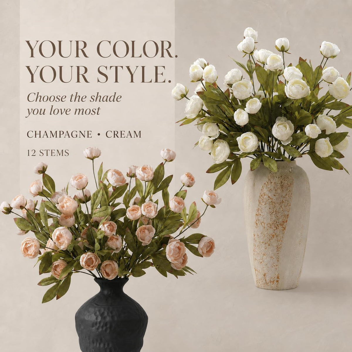 Peonies Artificial Flowers Faux Flowers for Vase Silk Flowers 12ct No Vase
