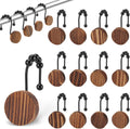 Wood Shower Curtain Hooks,Boho Shower Curtain Rings Decorative,Free Sliding Shower Hooks for Shower Curtain & Liners, Shower Curtain Hangers for Bathroom Shower Curtain Rods Curtains(Brown, 24)