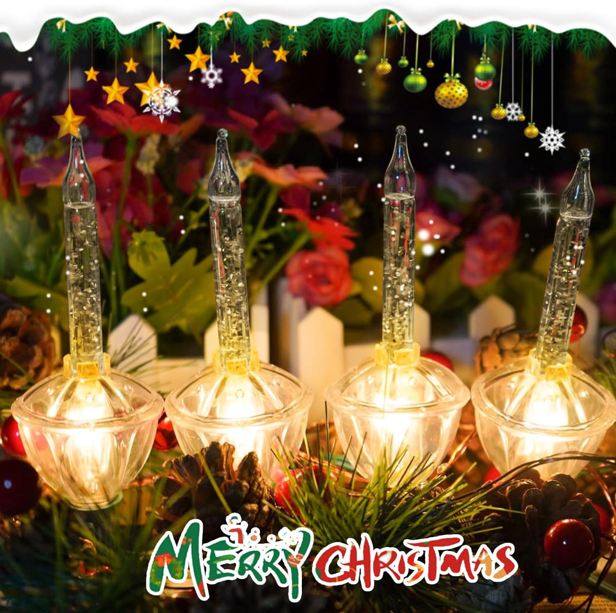 Christmas Bubble Lights,11 Ft Vintage Bubble Light String Set, 8 Bubble Fluids with Sliver Glitter (Plus 1 Spare Bulbs) C7/E12 Candelabra Base UL-Listed for Holiday Christmas Lighting Green Wire