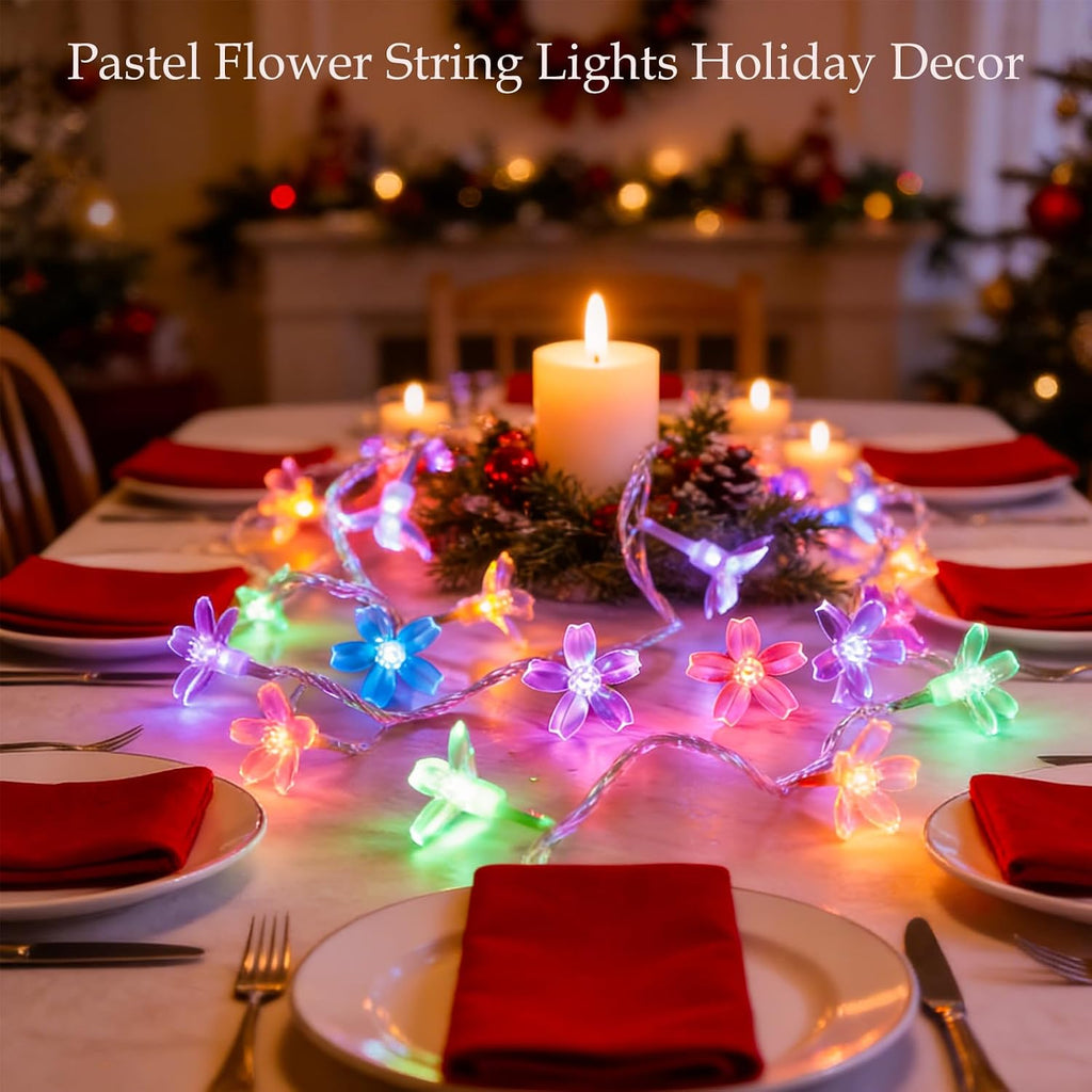 33ft 100 LED Plug in Pastel Christmas Flower String Lights Hanging Decor