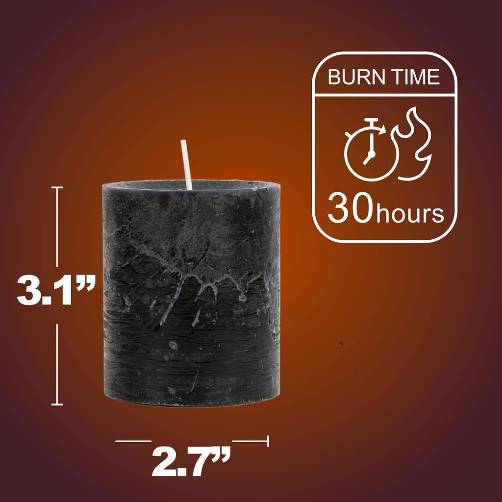 SPAAS Rustic Black Pillar Candles - 2.8" X 3" Unscented - 4 Pack for Home Decor, Halloween, Wedding, Spa, Holidays, Restaurants