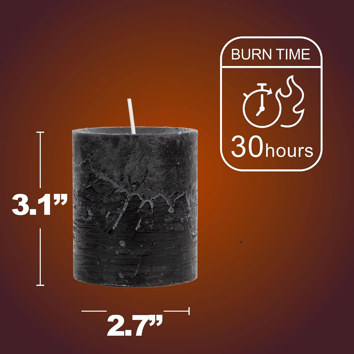 SPAAS Rustic Black Pillar Candles - 2.8" X 3" Unscented - 4 Pack for Home Decor, Halloween, Wedding, Spa, Holidays, Restaurants