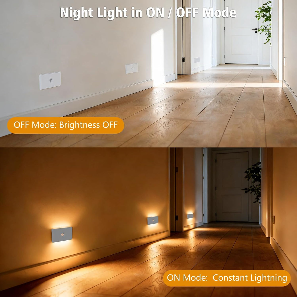 LumBelle 2 Pack Motion Sensor Night Light Rechargeable Battery 3000-6500K