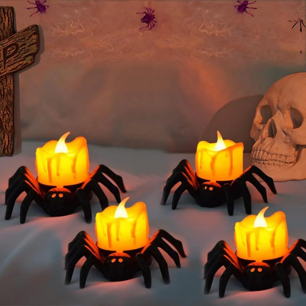 6 PCS Spider Tea Lights Flameless Candles Halloween Lights Indoor