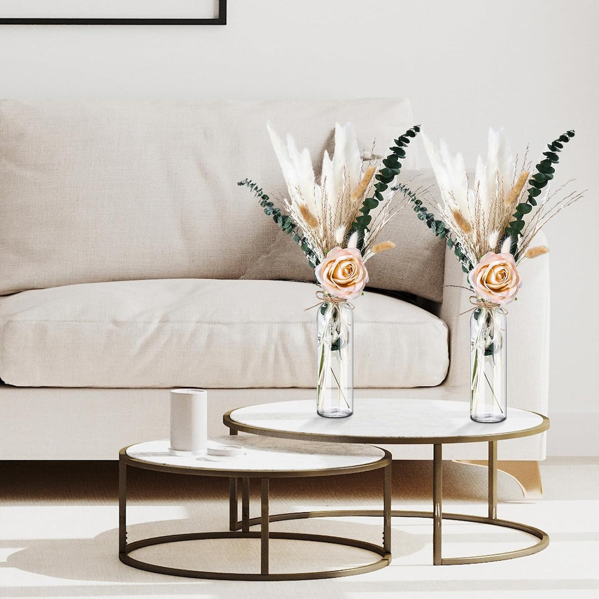 Qinyoung 10 Set Dried Pampas Grass Table Centerpiece for Wedding, Champagne