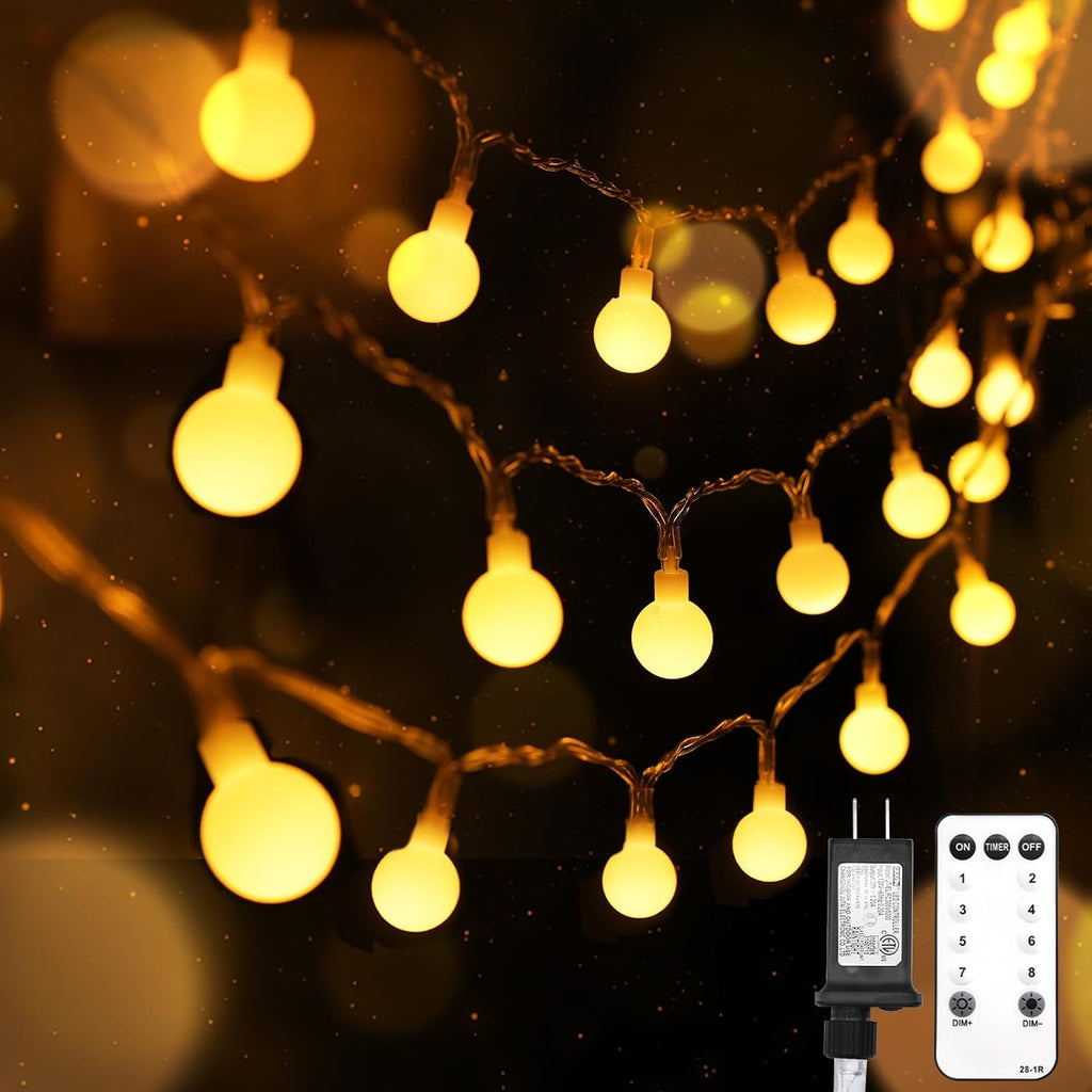 suddus 109ft Connectable Globe String Lights Plug in Remote Warm White