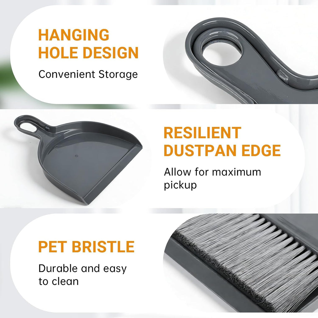 THINKLEARN 2PCS Small Dust Pan and Brush Set, Mini Broom Dustpan Kit