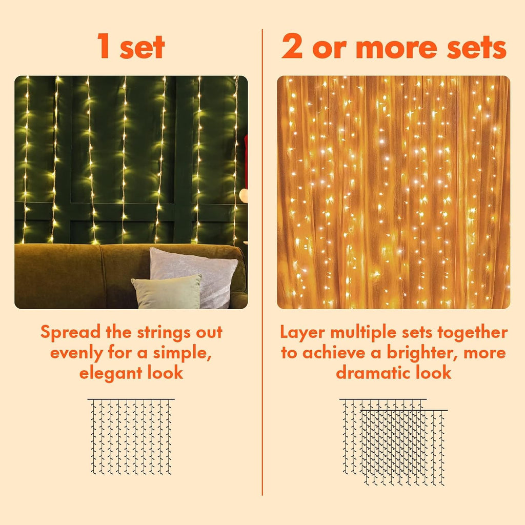 Twinkle Star 300 LED Window Curtain String Lights, Warm White, 2 Pack