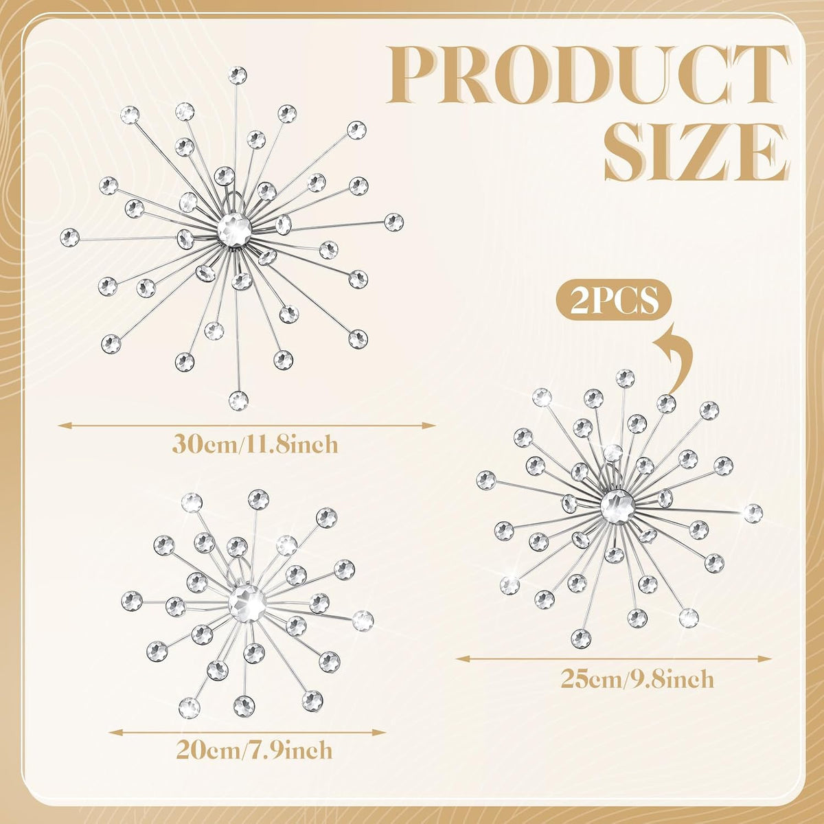 Funnymoom 4 Pcs Silver Starburst Wall Decor Metal Wall Art Rhinestone