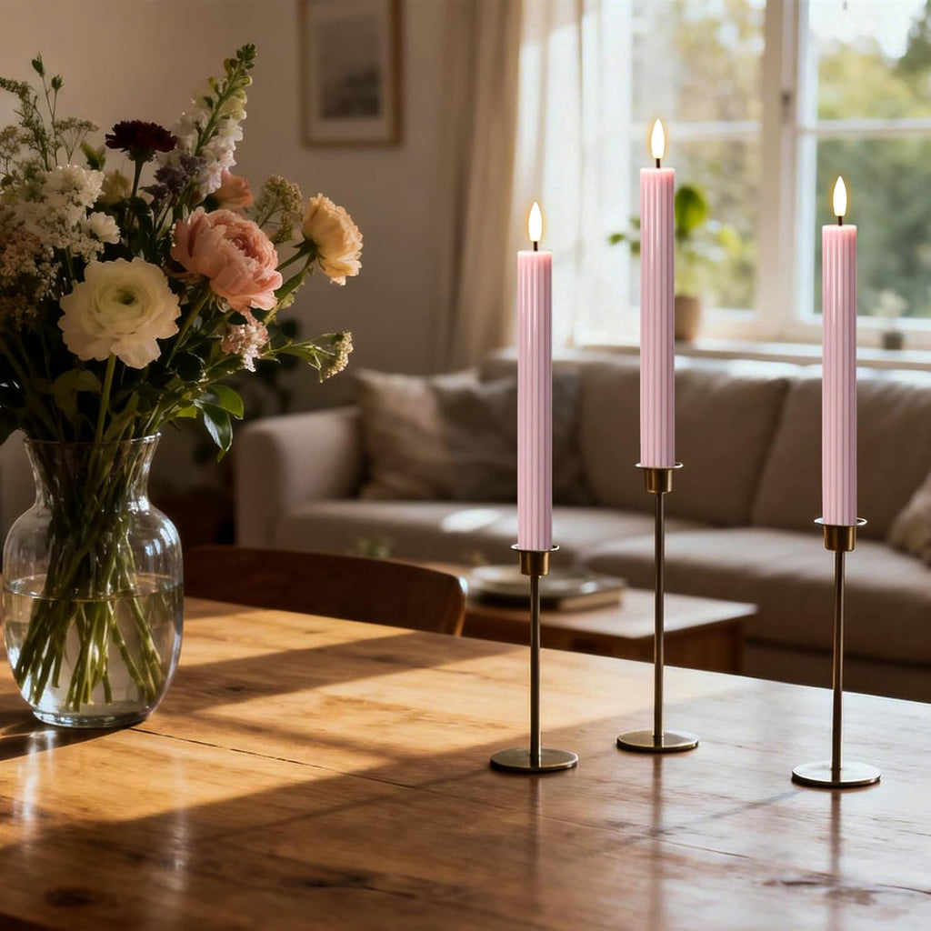 Pink Flameless Taper Candles Battery Operated with Remote Timer
