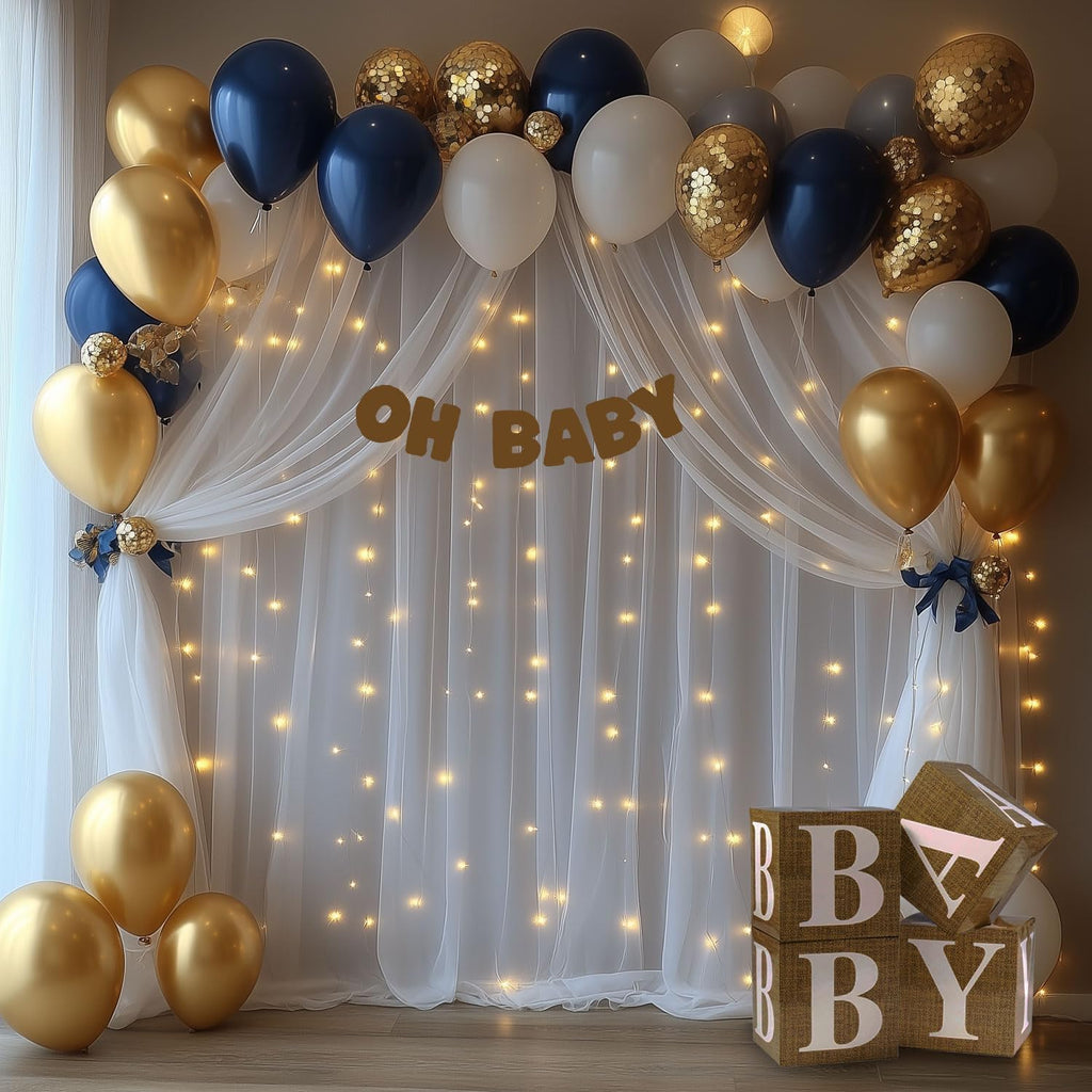 White Tulle Backdrop Curtain with Lights String 10x8ft Sheer Drapes for Wedding, Birthday, Baby Shower, Bridal Shower, Photo Booth, Party, Home Decor (2 Panels, White)