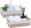 Wicker Storage Basket with Wooden Handle – Paper Rope Decorative Toilet Paper Baskets & Bathroom Organizer for Toilet Tank Top, Shelves, Bedroom, Countertop,Home,Office Storage Bins, 2 Pack,Beige