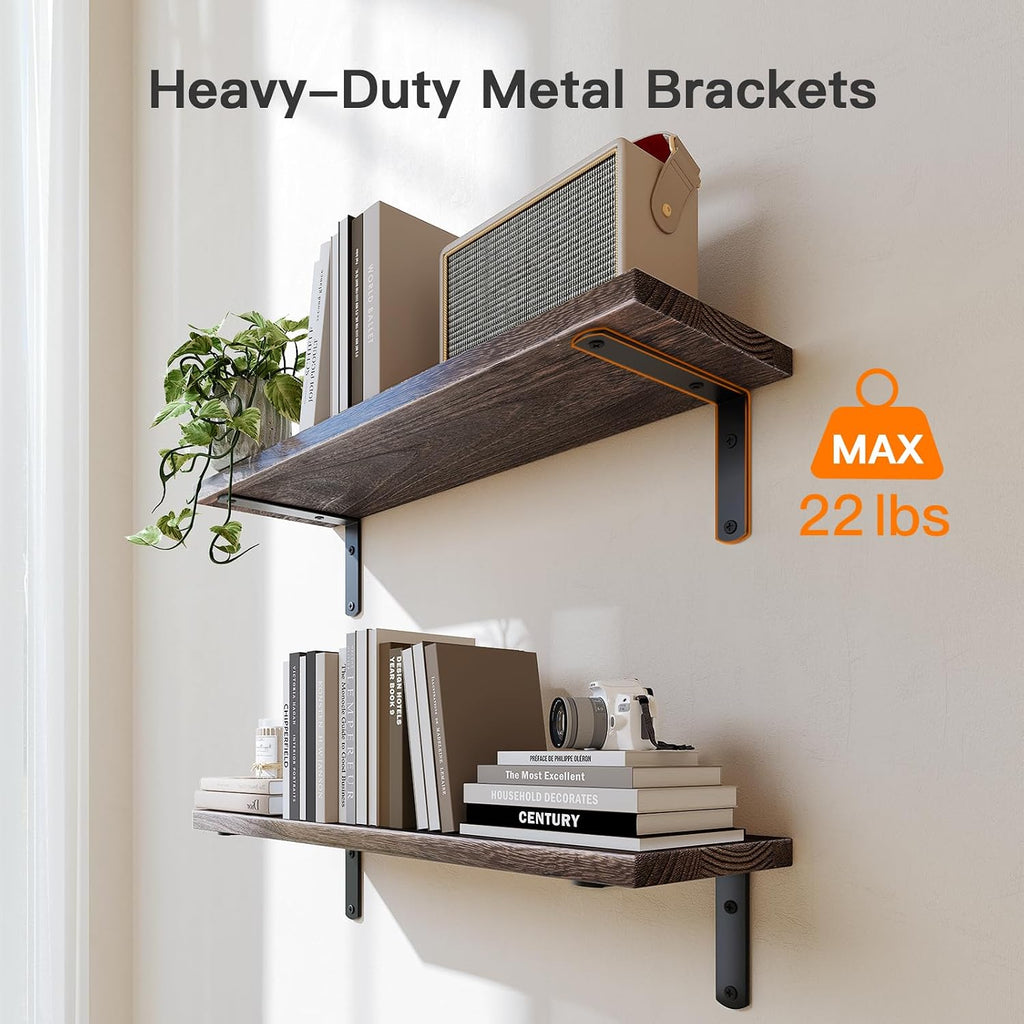 Amada Bathroom Shelves with Storage Basket, Set of 3, Rustic Brown