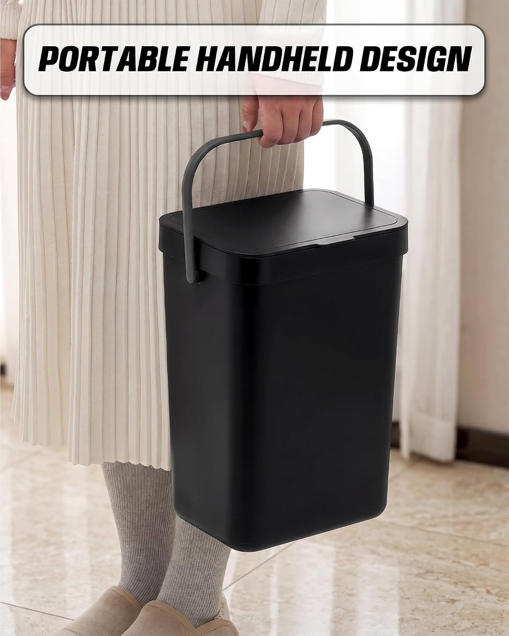 3.2 Gal Hanging Trash Can with Slide Lid, Garbage Can 12L/Black