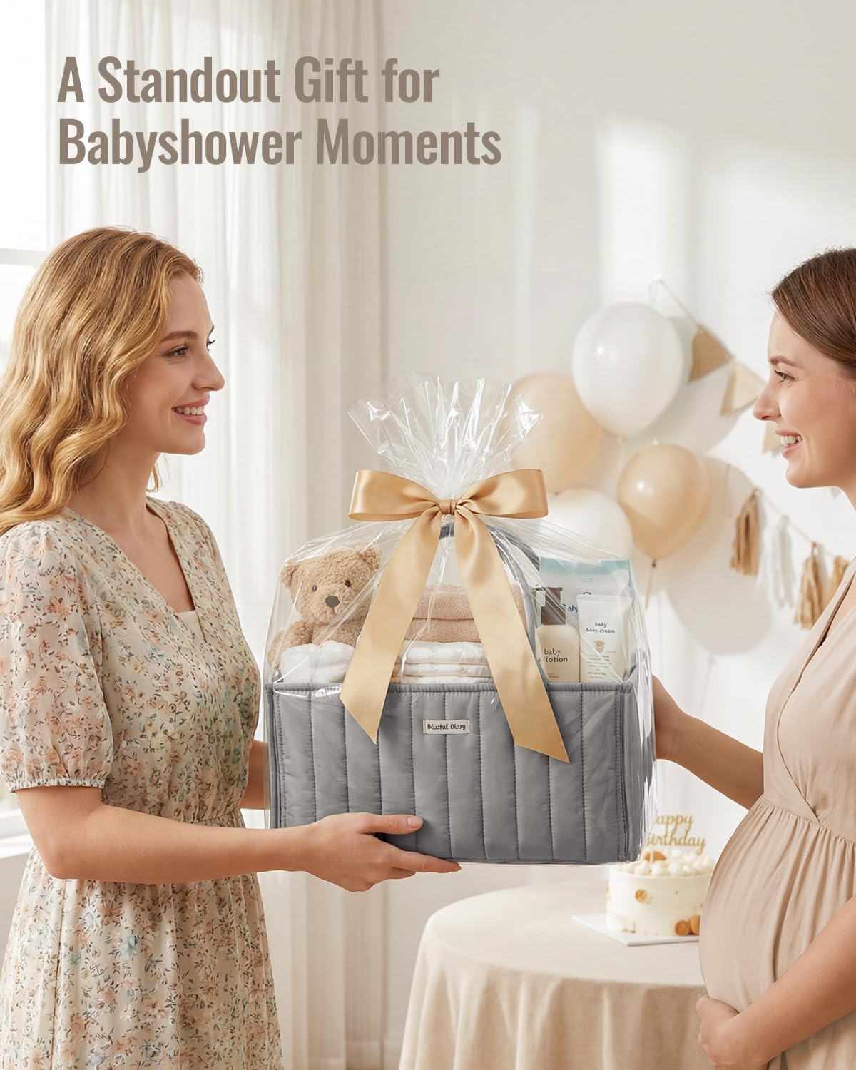 Blissful Diary Baby Diaper Caddy Organizer, Nursery Storage, Light Gray