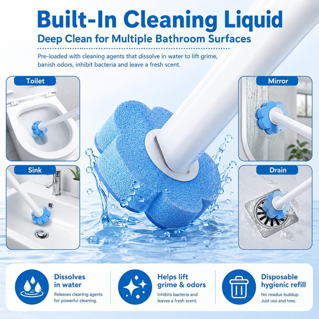 Upgraded 2026 Disposable Toilet Brush, Toilet Bowl Brush and Holder Set, Handle Auto Open Cleaners, Toilet Cleaning System with Storage Caddy for Sink 30 Wand Refills,15 Pairs of Gloves, Bathtub.