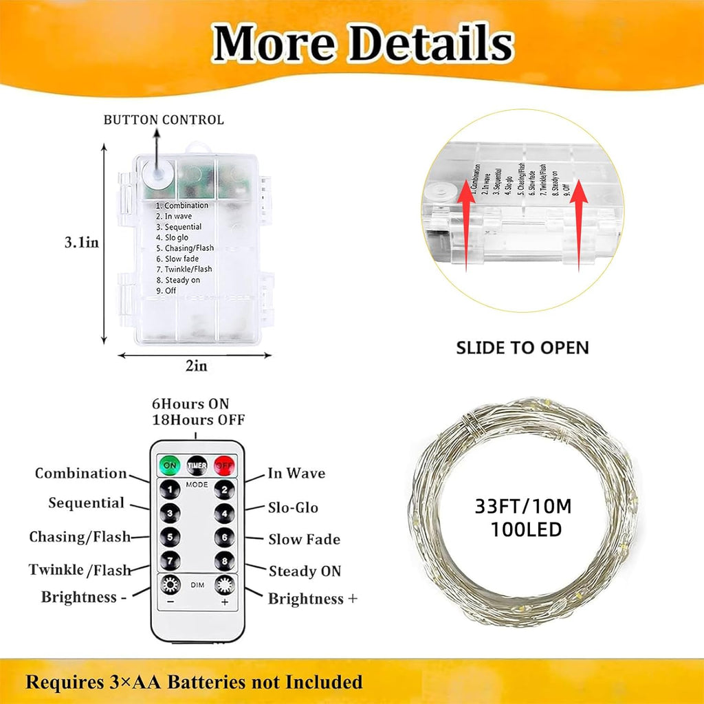 2 Pack Fairy Lights Battery Operated Twinkle Lights Remote Warm White