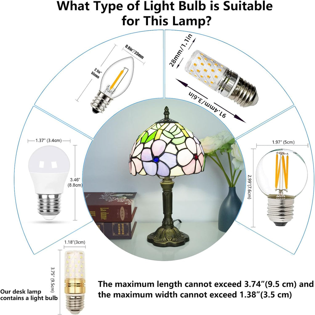 Small Tiffany Style Stained Glass Table Lamp, 8 Inch, Pansy Flower Pattern