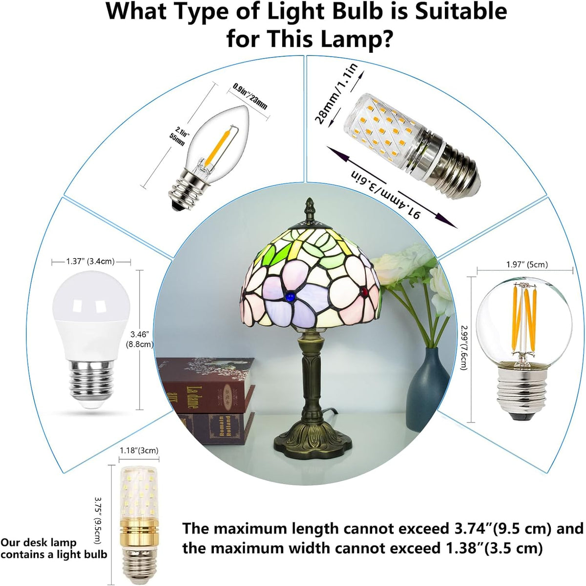 Small Tiffany Style Stained Glass Table Lamp, 8 Inch, Pansy Flower Pattern