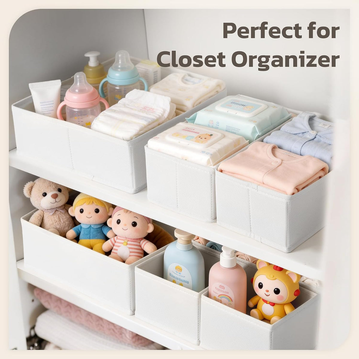 Drawer Organizer, 24 Pack Baby Dresser Organizer for Nursery, Foldable Closet Organizers and Storage Dresser Dividers for Clothes, Socks, Scarves, Ties (White)