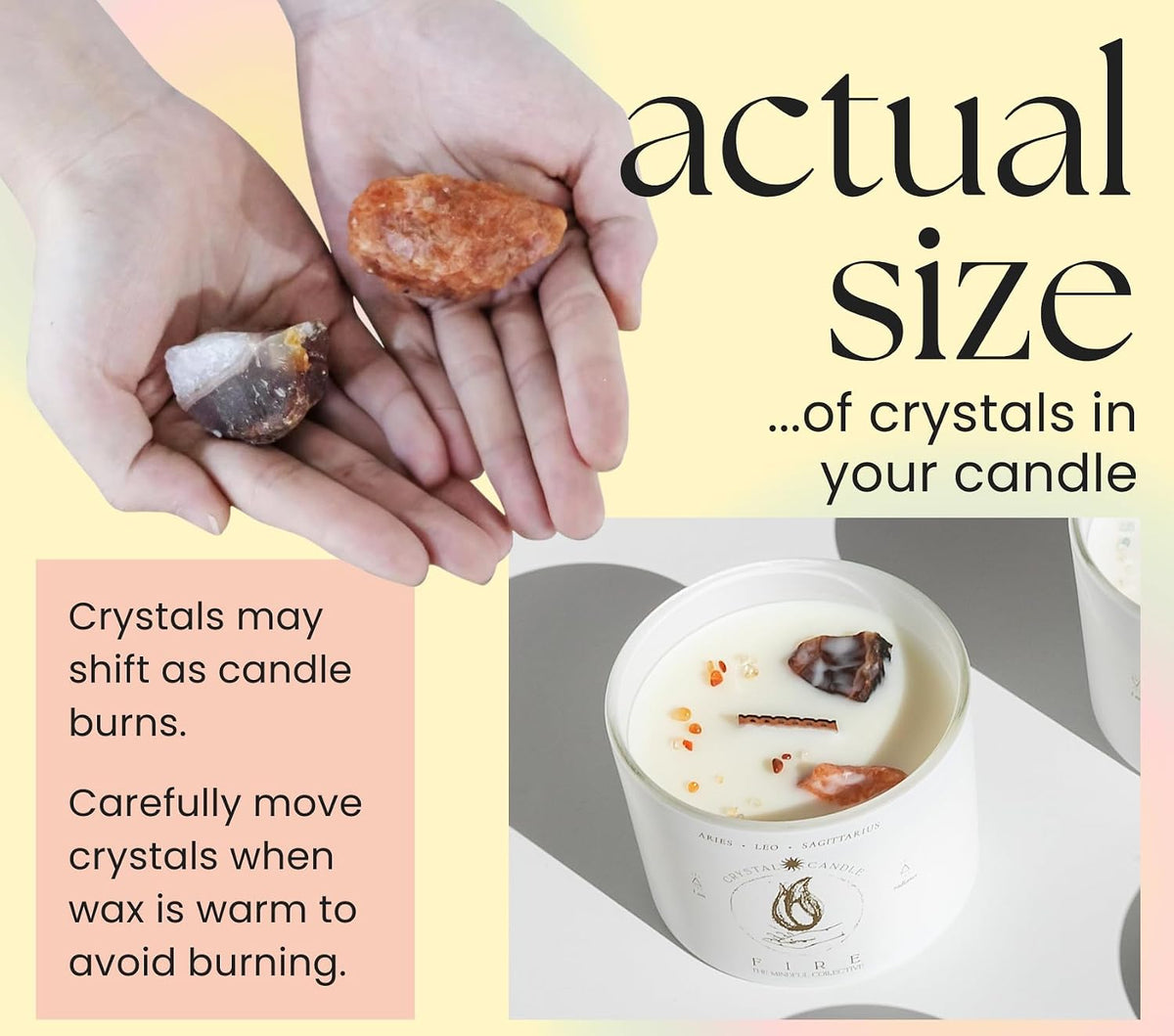 Aries, Leo, Sagittarius Gifts for Women, Wood Wick Crystal Soy Candle