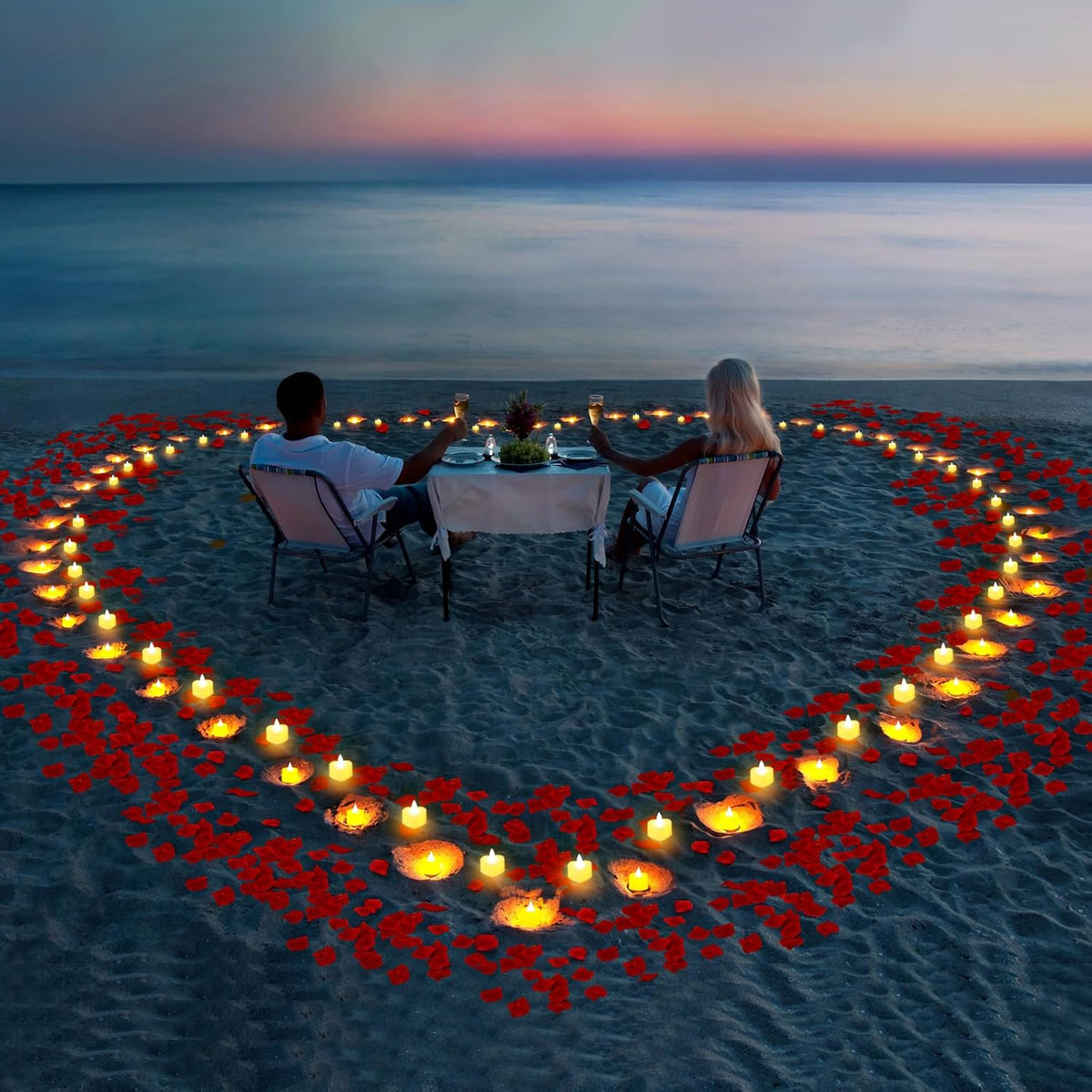 6000 Pcs Artificial Rose Petals with 72 Pcs Romantic Flameless Candles, LED Heart Tea Lights Battery Operated for Romantic Night Wedding Anniversary Table Party Decoration