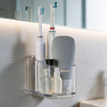 Toothbrush Holders for Bathroom - Detachable Divided Design, Drawer Drainage Tray, Adhesive Wall-Mounted/Countertop Dual-Use, Large Capacity Organizer for Bathroom/Kitchen/Office, Easy Install (Grey)