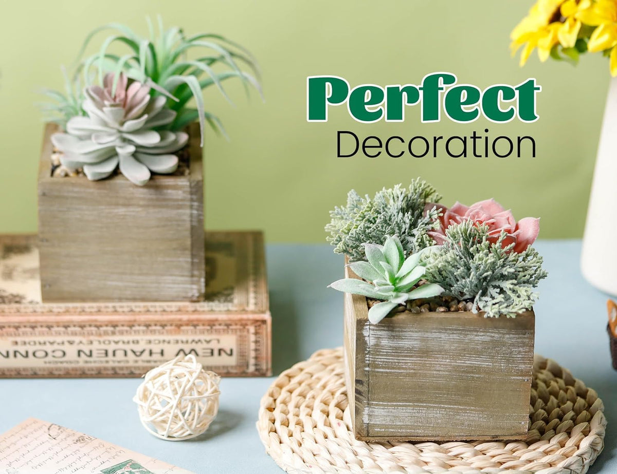 Der Rose 2 Pack Fake Succulents Plants in Wood Pots for Farmhouse Decor