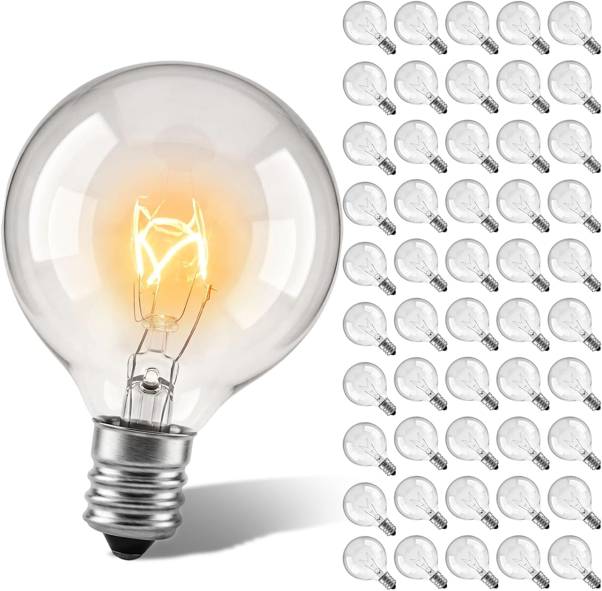 SUNSGNE G40 Replacement Light Bulbs, 5 Watt Clear Bulbs 1.5 Inch Globe Light Bulbs for Indoor Outdoor String Lights Replacement, Fits E12/C7 Screw Base Socket, 50 Pack