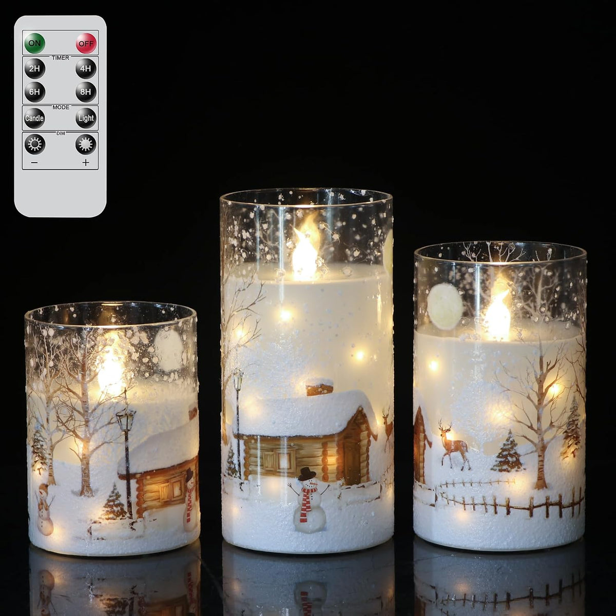 Christmas Snowman Flameless Candles String Lights Remote Timer