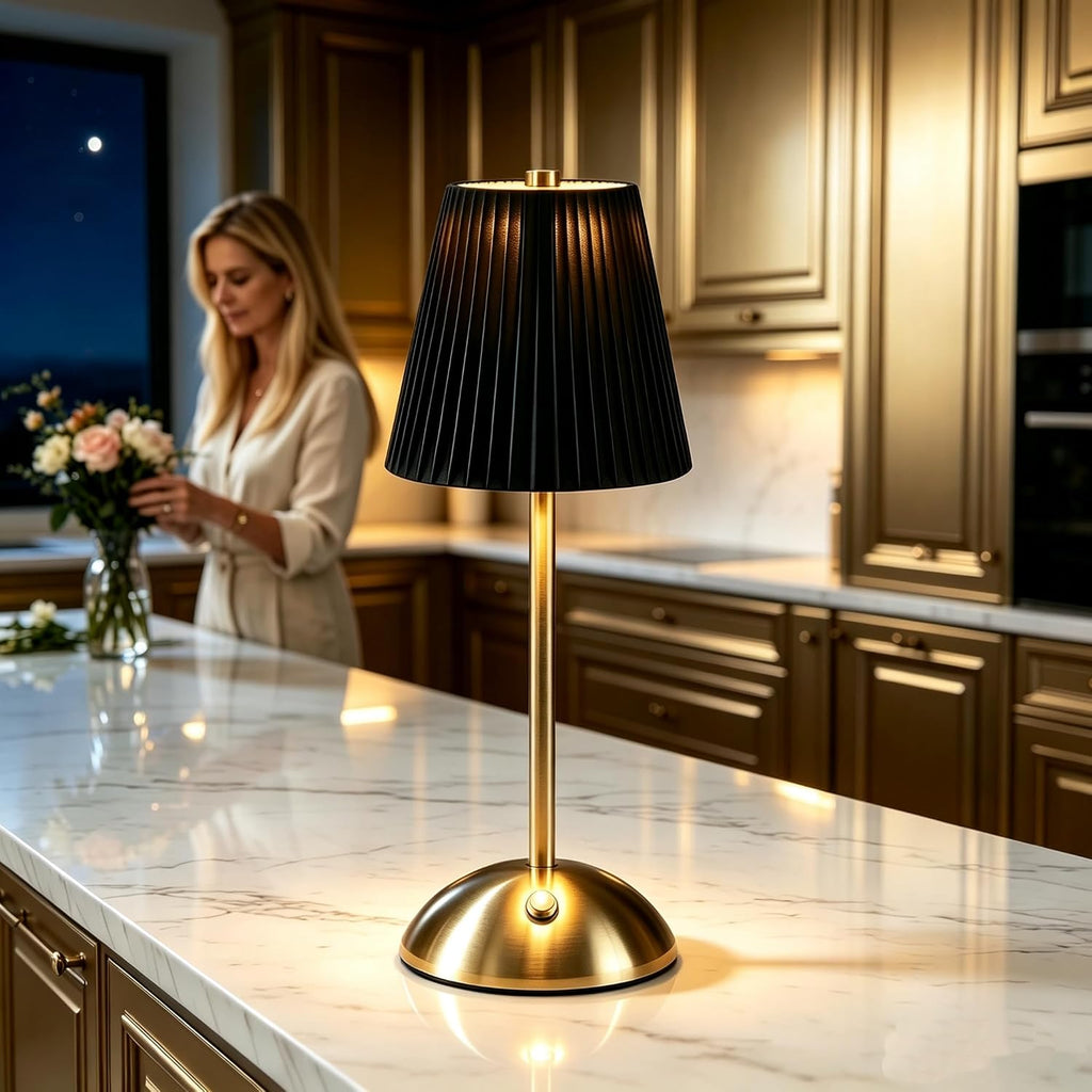 Cordless LED Table Lamp with Dimmer, Built-in Rechargeable Battery, 3-Level Brightness, Patio Table Lamp, Bedside Night Lamp, Ambient Light for Restaurant, Antique Brass (Black)