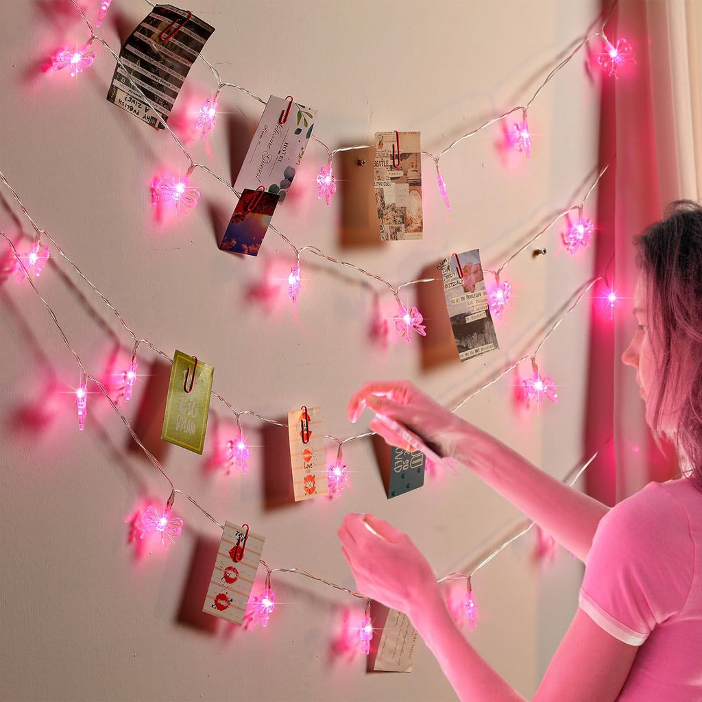 Glooglitter Pink Bow String Light Mini Bow Decor for Girl Room 9.84 ft