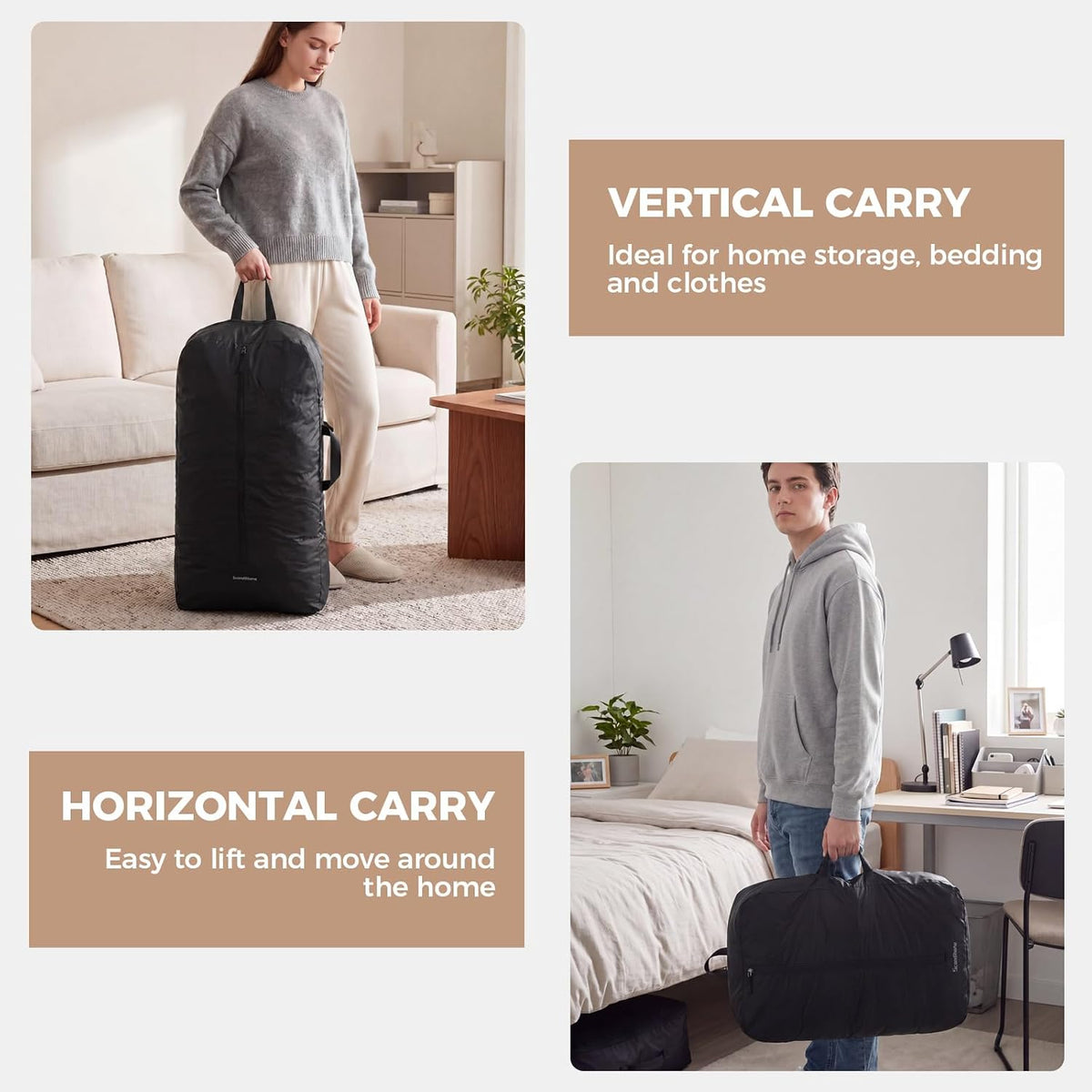 Travel Laundry Bag, 40L Foldable Dirty Clothes Bag with Two-Way Opening
