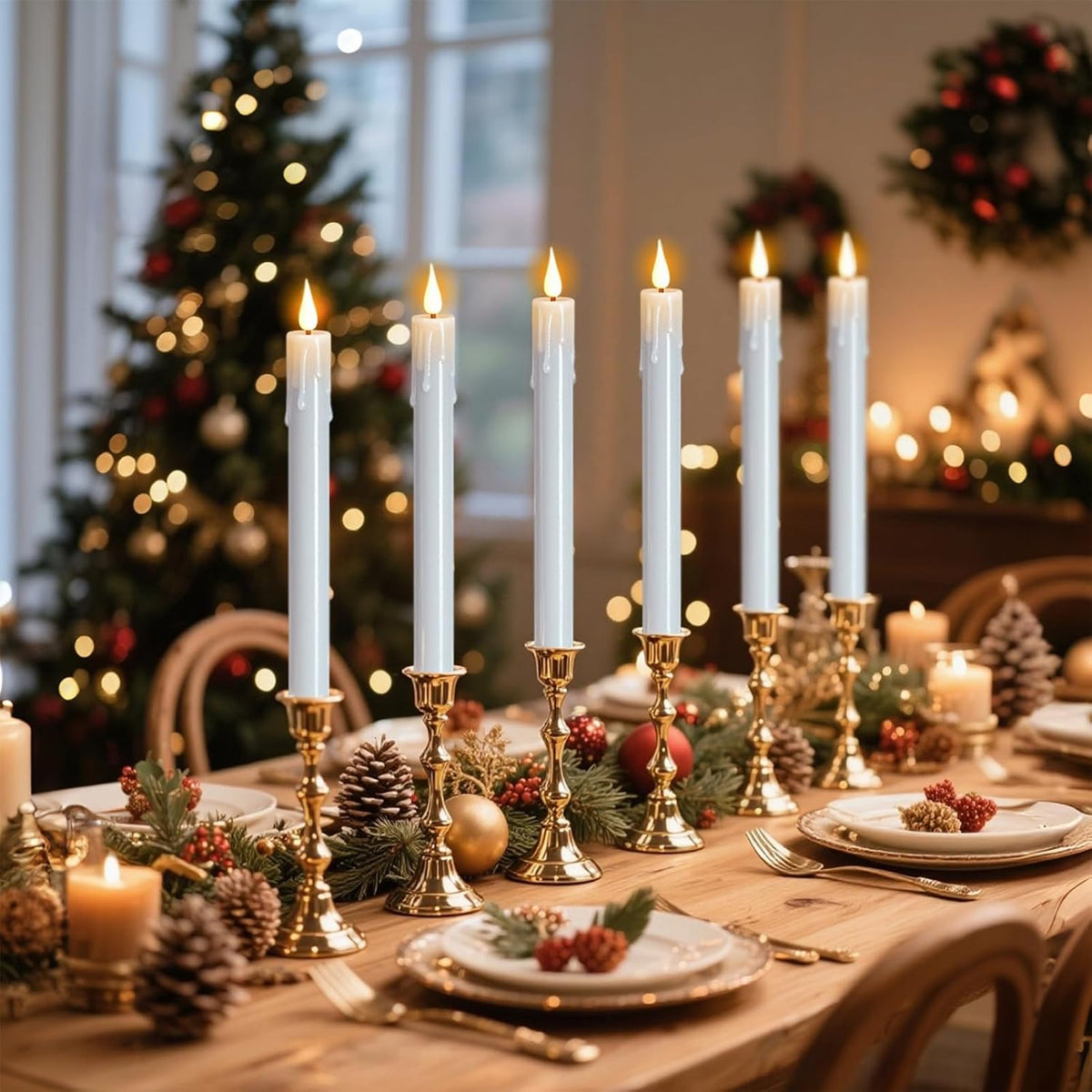 Eldnacele White Christmas Flameless Window Candles with Remote and Timer